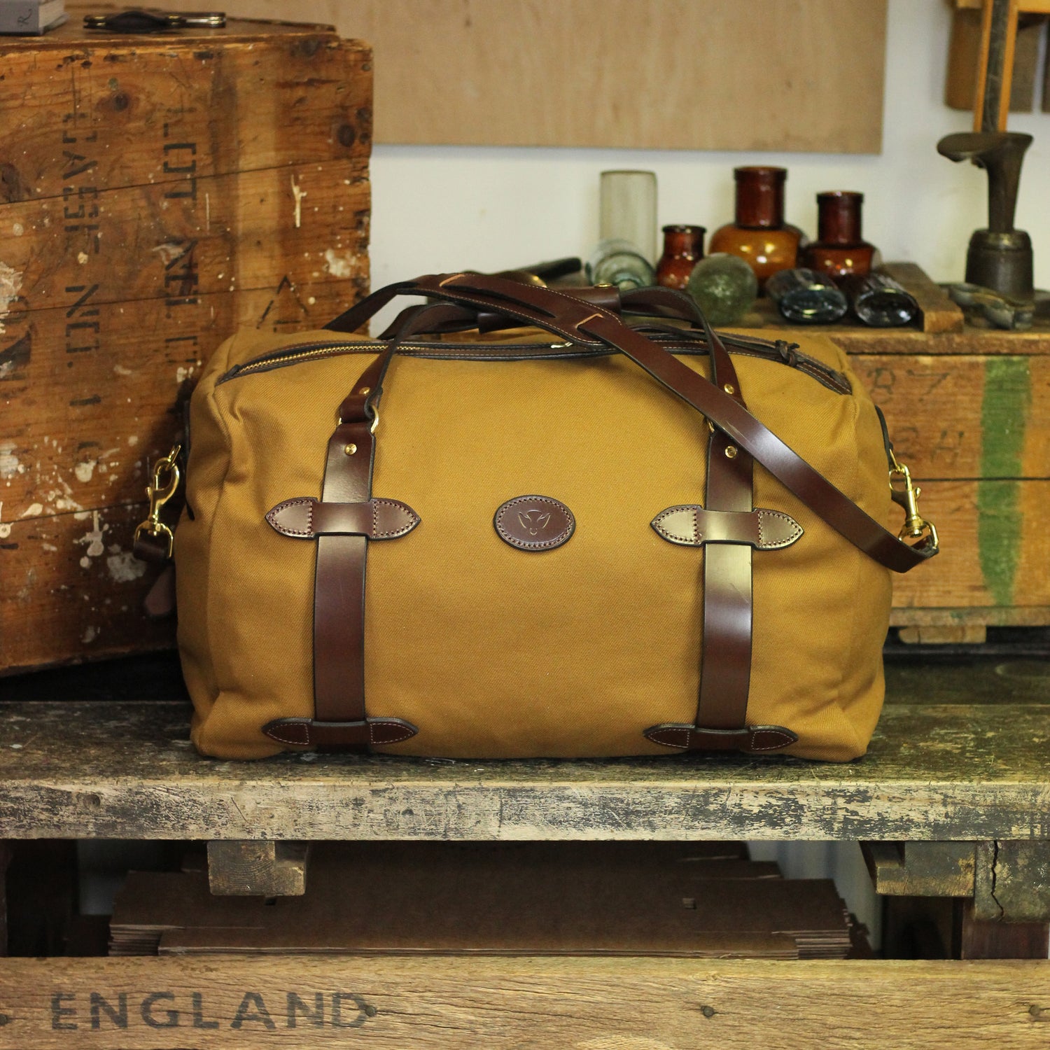 a brown mens travel bag, waxed canvas holdall duffle bag