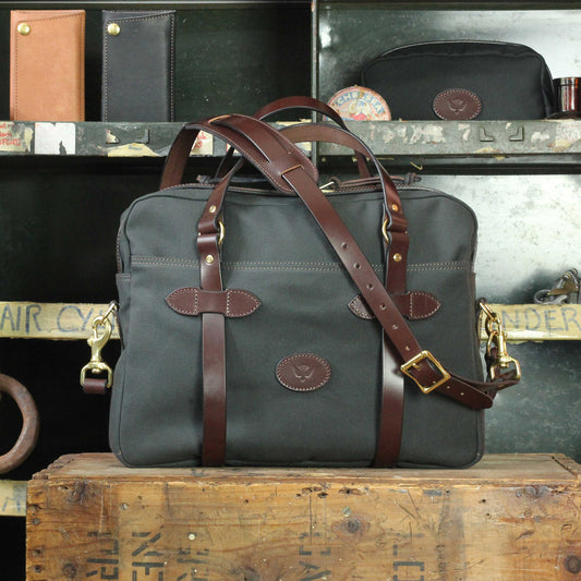 Heritage Briefcase: Graphite Waxed Canvas & Bridle Leather Edition